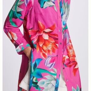 Anthropologie Maeve Floral Button-Down Tunic, XSP, Pink Multi, Excellent Cond.